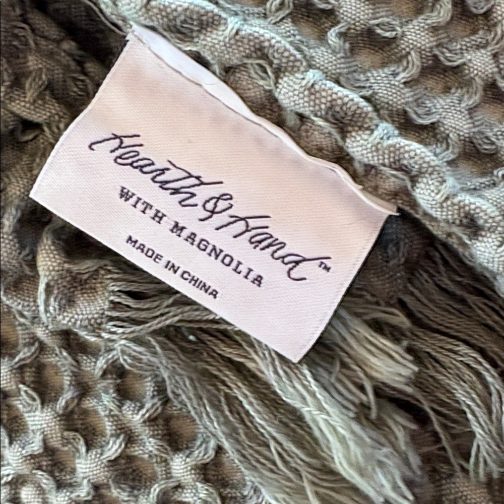 Hearth & Hand Magnolia 60x50" Waffle-Knit Fringe Throw Blanket, Green
